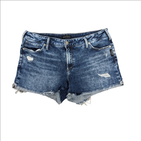 Silver Jeans Pants - Silver Jeans Suki Mid Shorts Waist Size 34 Womens Distressed Denim